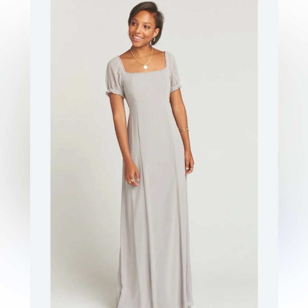 Show Me Your Mumu Brittany Maxi Dress XS Gray Short Sleeve Smocked Bridesmaid
